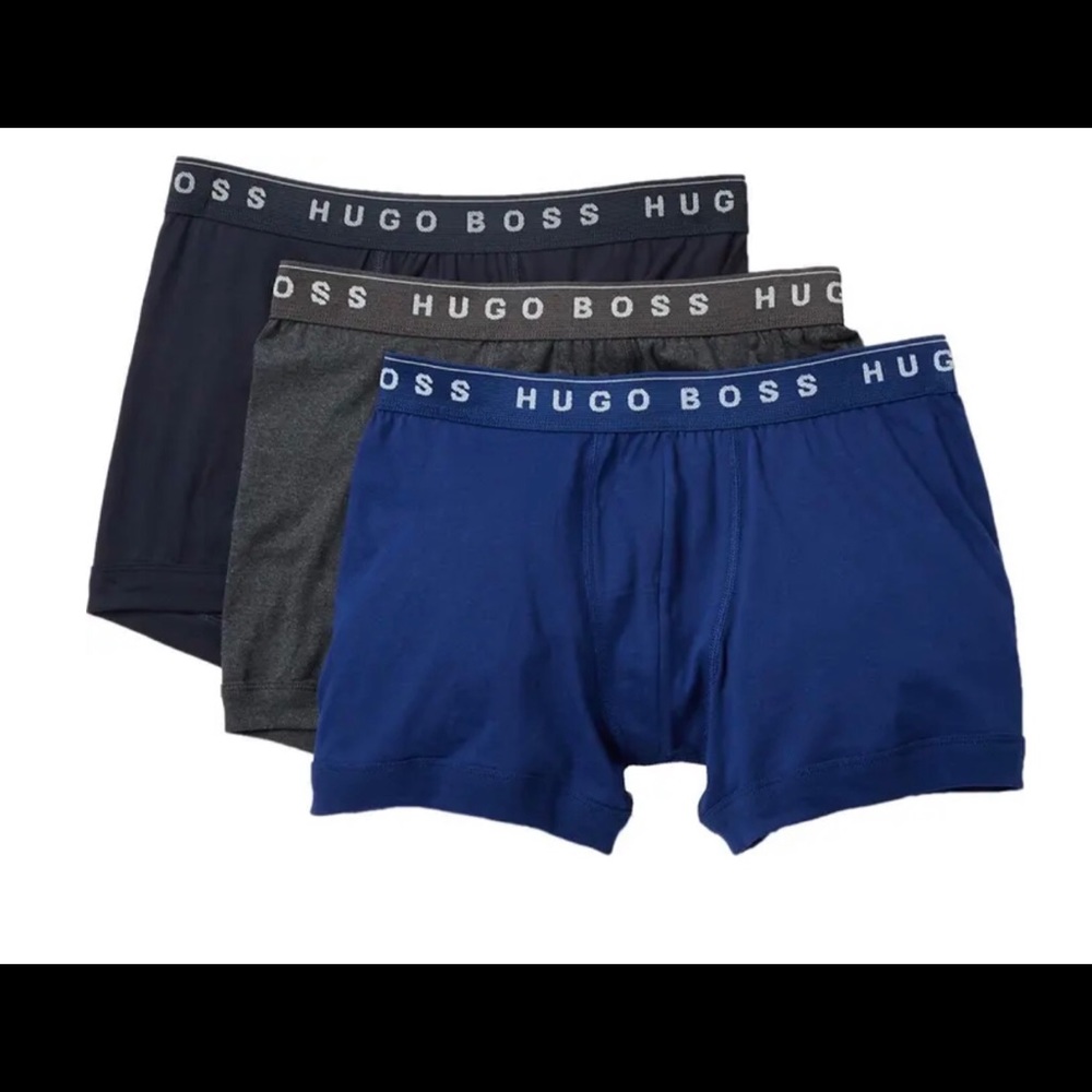Size small 3 pack Hugo boxer briefs, blue,gray and black.